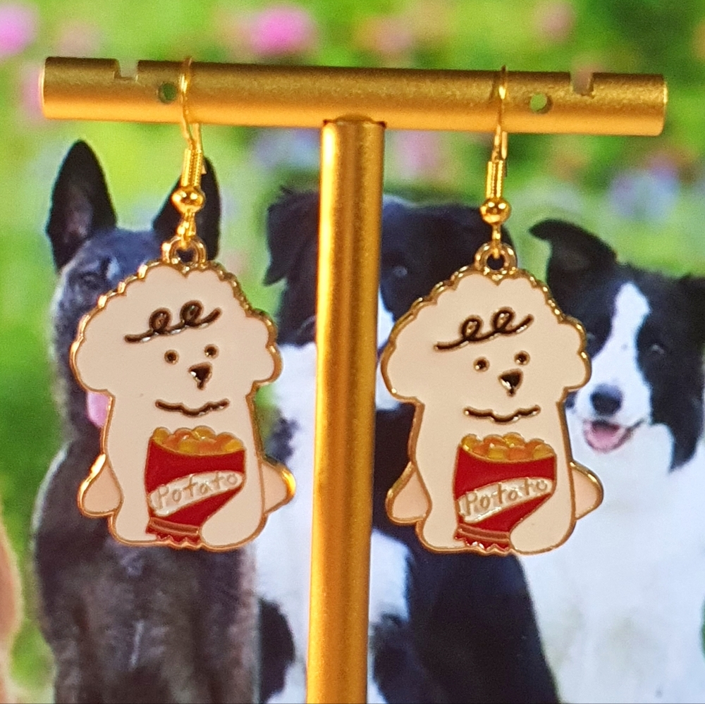 Doggy Dog Enamel Gold Metal Earings